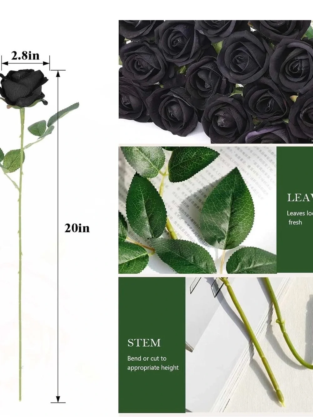 NWT long stem black roses box of 60 count artificial flowers